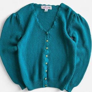 Vintage Teal Turquoise Knit Amilano Collection Button Front Cardigan Sweater